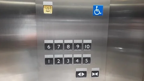 Elevator or lift with two button types, button for disability people with braill Stock Footage 285834696