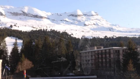 Elevator over mountains, going up, cool snow mountain view, French Alps Stock Footage 101438740