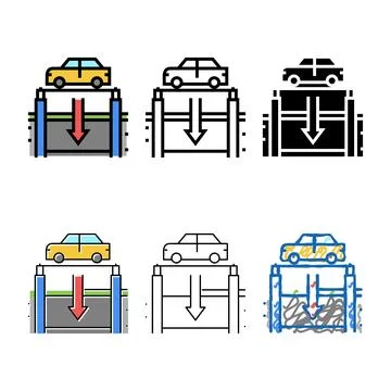 Elevator pack lowering car on underground parking color icon vector Stock Illustration