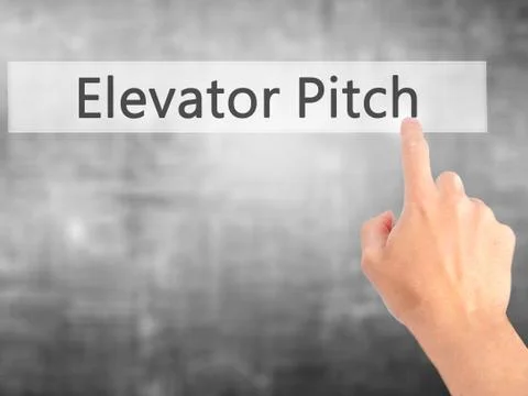 Elevator Pitch - Hand pressing a button on blurred background concept on visu Foto stock
