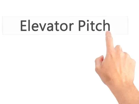 Elevator Pitch - Hand pressing a button on blurred background concept on visu Foto stock