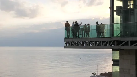 Elevator Platform with Sea and Mountain View,Antalya,Turkey Stock Footage 150936808