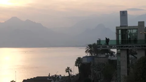 Elevator Platform with Sea and Mountain View,Antalya,Turkey Stock Footage 150941948