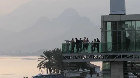 Elevator Platform with Sea and Mountain View,Antalya,Turkey Stock Footage 150942078
