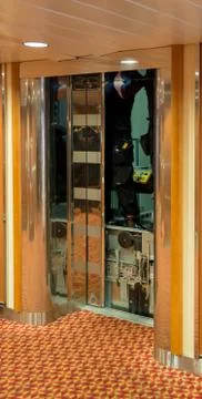 Elevator repair in progress with door open Stock Photos