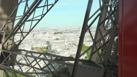 Elevator ride to the top of the Eiffel Tower. View of Paris from the Eiffel Stock Footage 282209377