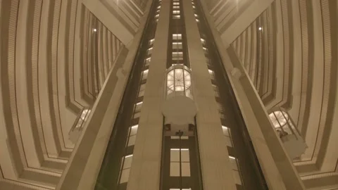 Elevator Rises and Descends in Many-Story Hotel Interior in Atlanta, Georgia (2) Stock Footage 229351832