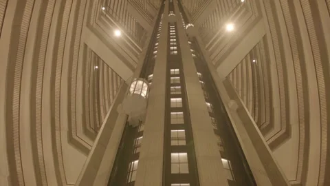 Elevator Rises and Descends in Many-Story Hotel Interior in Atlanta, Georgia Stock Footage 229351840