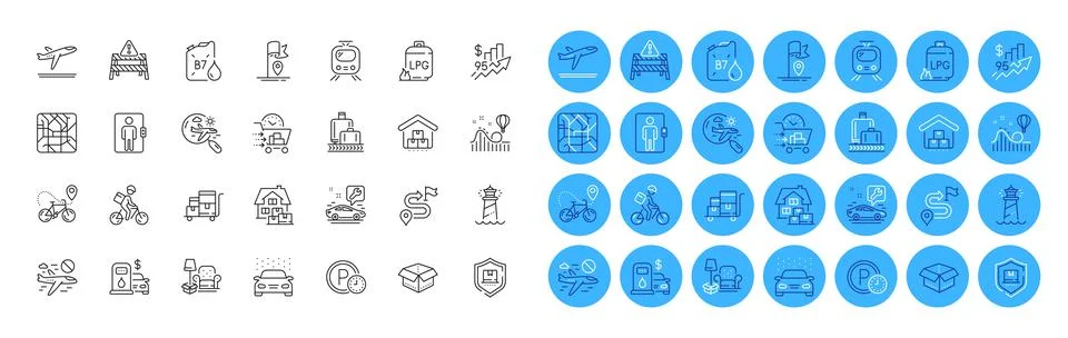 Elevator, Roller coaster and Parking time line icons pack. For web app. Color イラスト素材