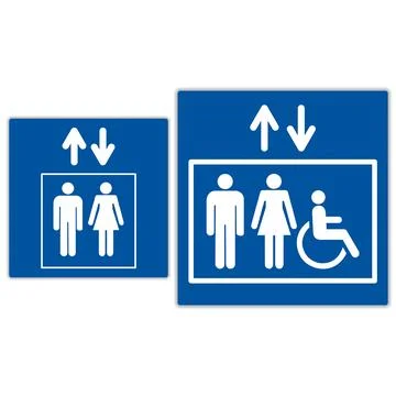 Elevator sign and elevator sign for disable person on a white background 스톡 일러스트