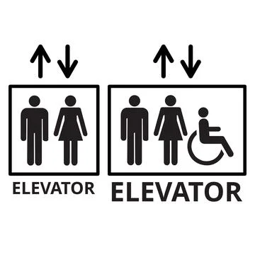 Elevator sign and elevator sign for disable person on a white background 스톡 일러스트