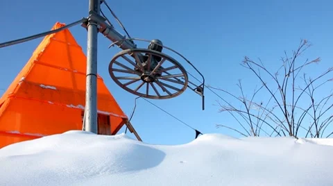 Elevator for ski on winter snow mountain Stock Footage 7201680