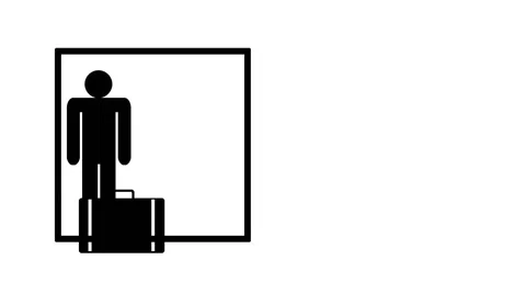 Elevator symbol with animation - character forgets his suitcase when he enters Stock Footage 40425625