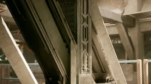 Elevator system at a futuristic industrial facility in urban environment Stock Footage 331418388