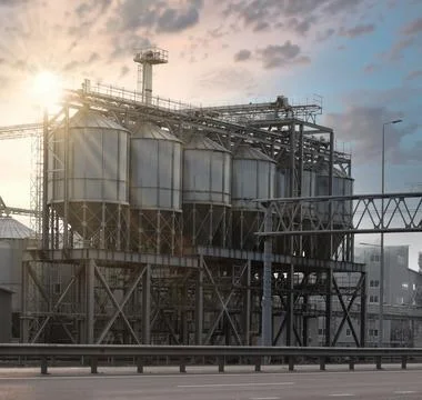 Elevator tanks for grain storage, drying and processing. Agricultural grain f Stock Photos