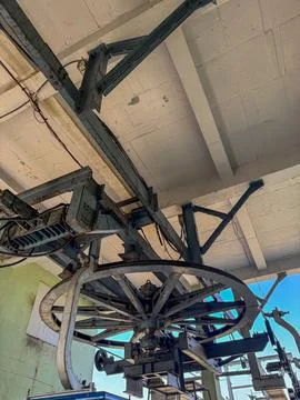 An elevator traction machine, a key component in a cable car traction system Stock Photos