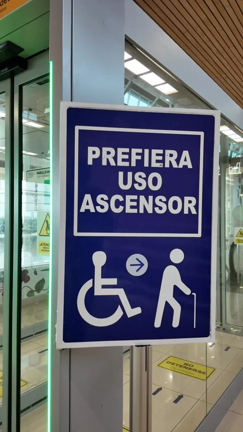 Elevator Usage Sign for Disabled and Elderly in Public Station Stock Footage 308576491