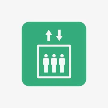 Elevator vector icon. Lift green square symbol Stock Illustration