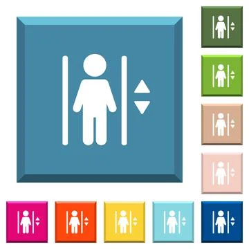 Elevator white icons on edged square buttons Stock Illustration