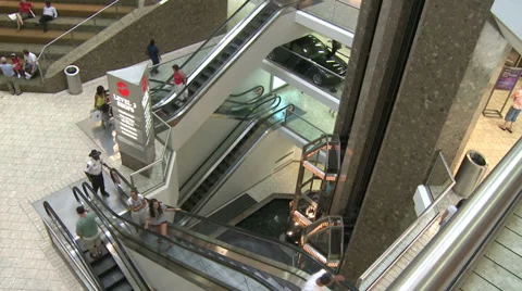 Elevators and escalators moving within mall (1 of 8) Stock Footage 32035400