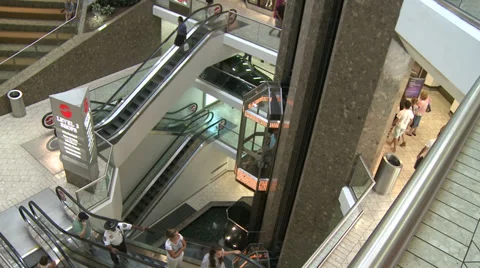 Elevators and escalators moving within mall (2 of 8) Stock Footage 32035407