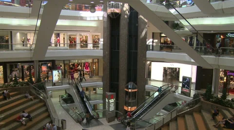 Elevators and escalators moving within Town Center (1 of 2) Stock Footage 32038490