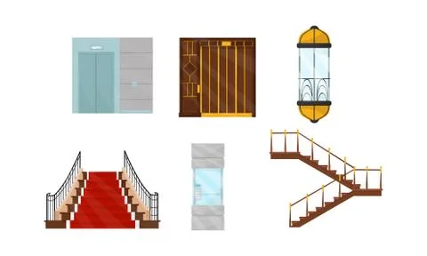 Elevators and Stairs in Different Styles Vector Illustrated Set Stock Illustration