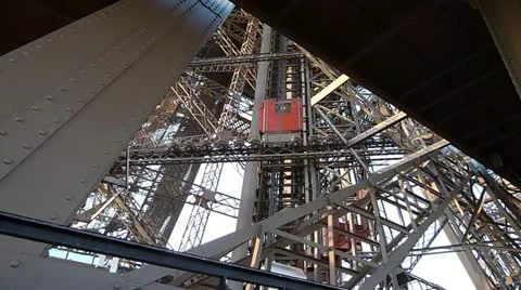Elevators Going Up and Down in Eiffel Tower Stock Footage 11883107