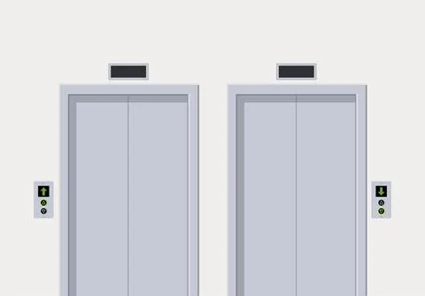 Elevators with a panel of buttons in the corridor of the business center of.. Illustrazione stock