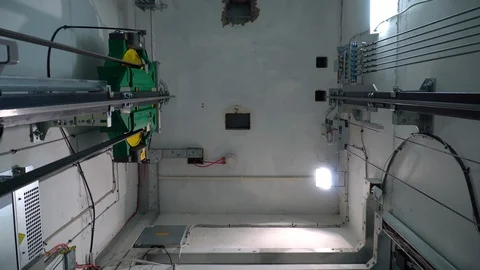 Elevators running down inside shaft Video stock 105614129
