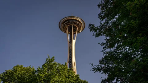 Elevators rushing people to the top of the Space Needle in Seattle Stock Footage 314647464