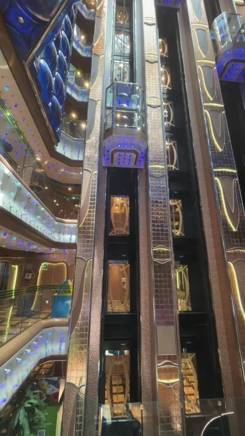 Elevators at the stunning interior of Costa Diadema cruise ship Stock Footage 308252188