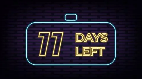 Eleven days to go countdown neon sign design template. Stock Illustration
