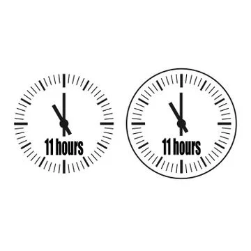 Eleven Hours Clock on white background. Eleven o'clock. Stock Illustration