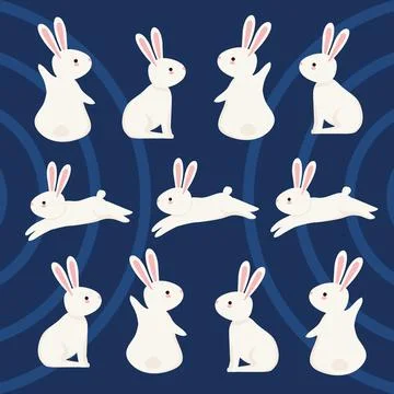 Eleven rabbits animals Stock Illustration