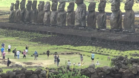 The eleven statues on Easter Island Stock Footage 162813577