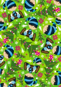 Elf and Christmas Tree Pattern Stockillustratie