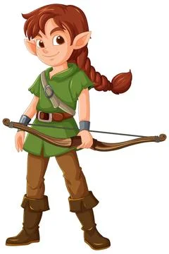 Elf Archer with Bow Stock Illustration