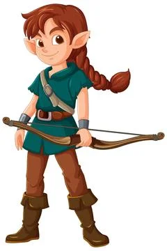 Elf Archer with Bow Stock Illustration