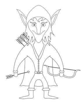 Elf archer, contour Stock Illustration