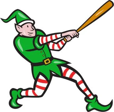 Elf baseball player batting isolated cartoon Stock Illustration