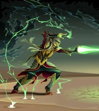 Elf is creating a lighting ball Stock Illustration