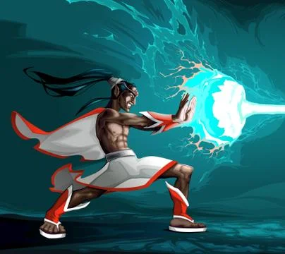 Elf is creating a lighting with magic power Stock Illustration