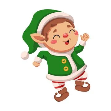 Elf dancing on Christmas party flat color vector character Stock Illustration