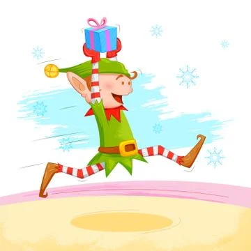 Elf distributing Christmas gift Stock Illustration