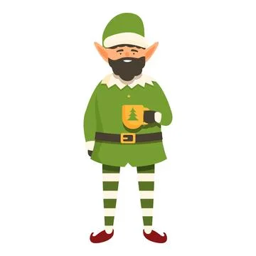 Elf drinking tea mug icon cartoon vector. Xmas holiday 库存插图
