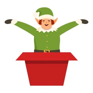 Elf exit from gift box icon cartoon vector. Christmas surprise Stock Illustration