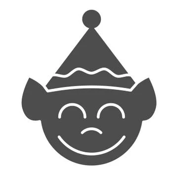 Elf face solid icon. Christmas elf vector illustration isolated on white. Santa Stock Illustration