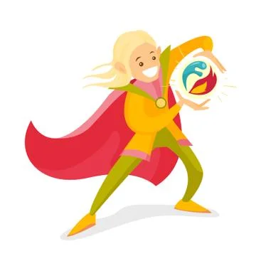 Elf having magic power to connect fire and water. Stock Illustration