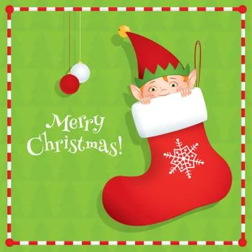 Elf hiding in a boot square Stock Illustration